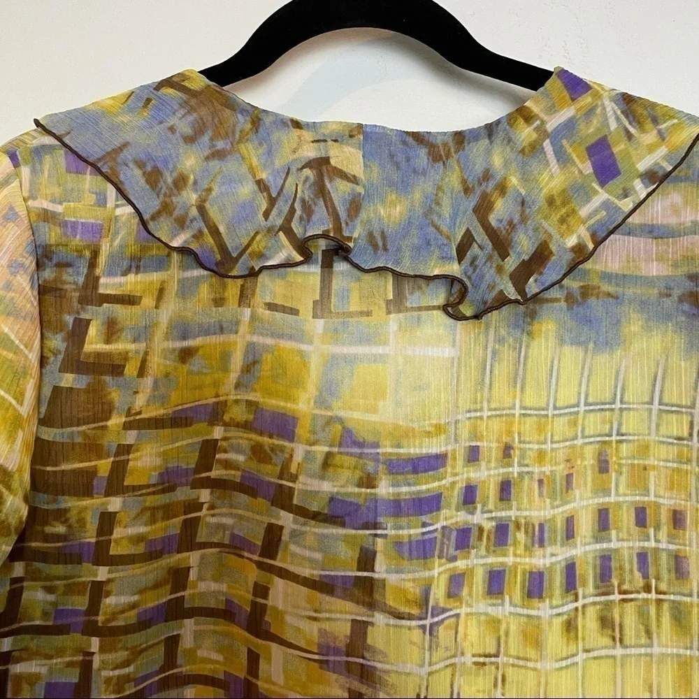 Simonton Says Watercolor Design Sheer Open Front Single Tie Front Cardigan - Picture 8 of 9